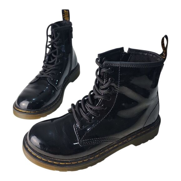 Dr. Doc Martens Air Wair Lace Up Boots 1460 J Sz B 4 G 5 Black Patent Leather - Picture 4 of 7